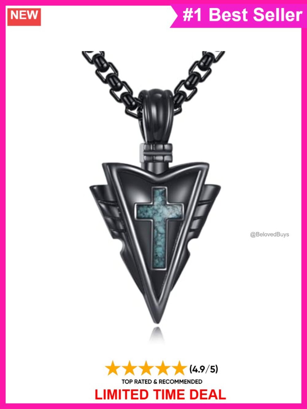 Sterling Silver Turquoise Arrowhead Cross Pendant Necklace Norse Jewelry